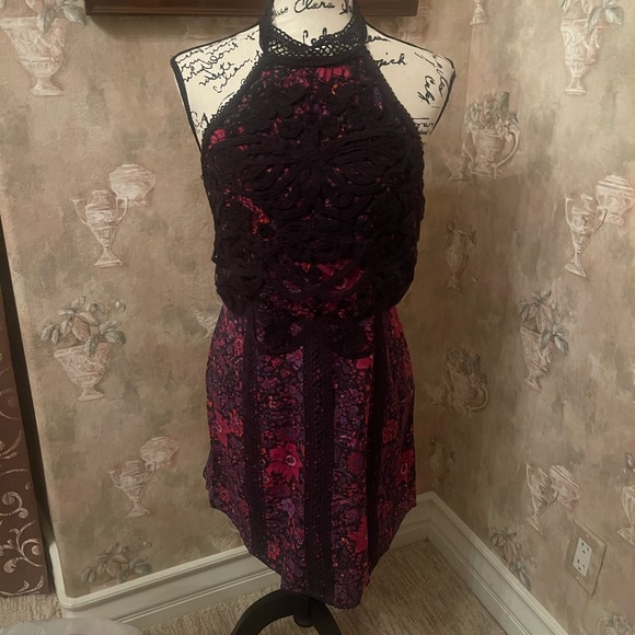 FREE PEOPLE MISS YOU LACE MINI DRESS PINK BLACK SIZE 2 - Picture 4 of 6